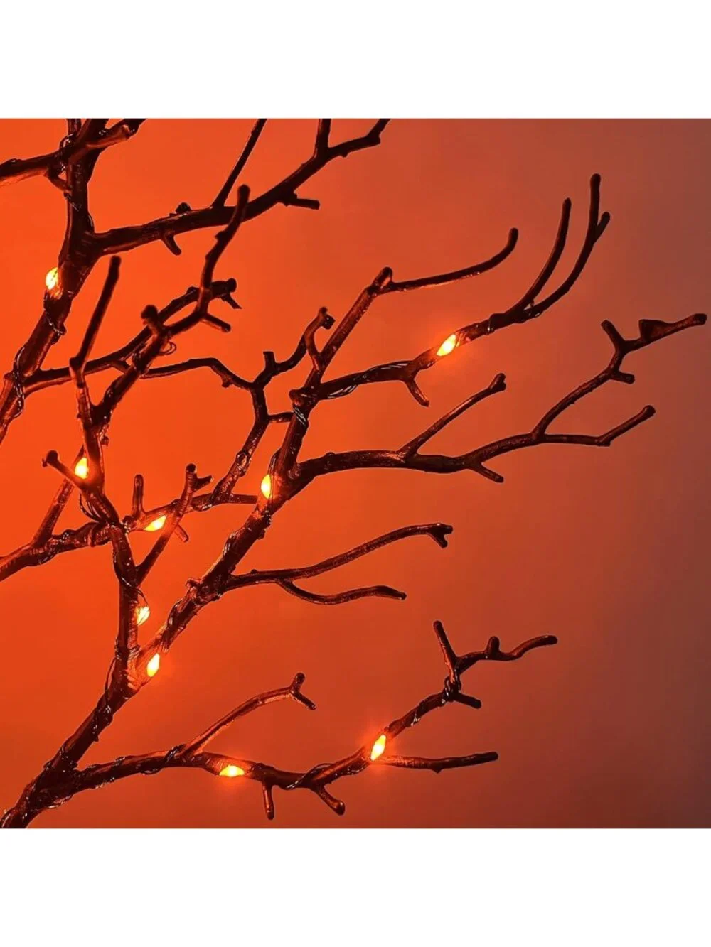 Glittery Black Halloween Tree with 150 Orange Fairy Lights for Indoor/Outdoor